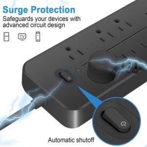 10-in-1 US Power Strip Surge Protector | 5 AC Outlets + 3 USB-A + 1 Type-C Port, Fireproof ABS Extension Cord