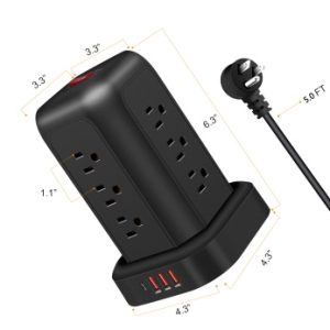 16-in-1 Vertical Tower Power Strip Surge Protector | 12 US AC Outlets + 3 USB-A + 1 Type-C Port, Space-Saving US Standard Charging Station