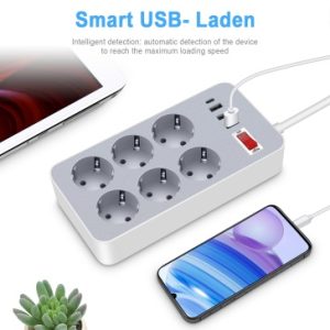 Power Strip Surge Protector | 6 European AC Outlets + 3 USB-A + 1 Type-C Port, Wall Mountable Extension Cord