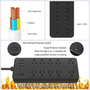 Smart Power Strip with 10 Outlets & USB Ports - Image 3